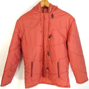 Vtg Sears Jacket Coat Womens Large Burnt Orange Hood Insulated Zip Front 70s 80s